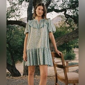 Christy Dawn Sea Green Floral Ruffle Dress Size Medium